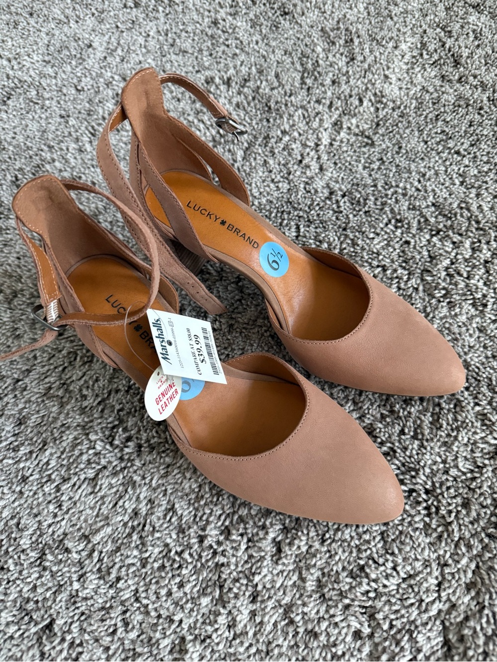 Lucky Brand Women's Blush Tan Pointed-Toe Ankle-Strap Heels